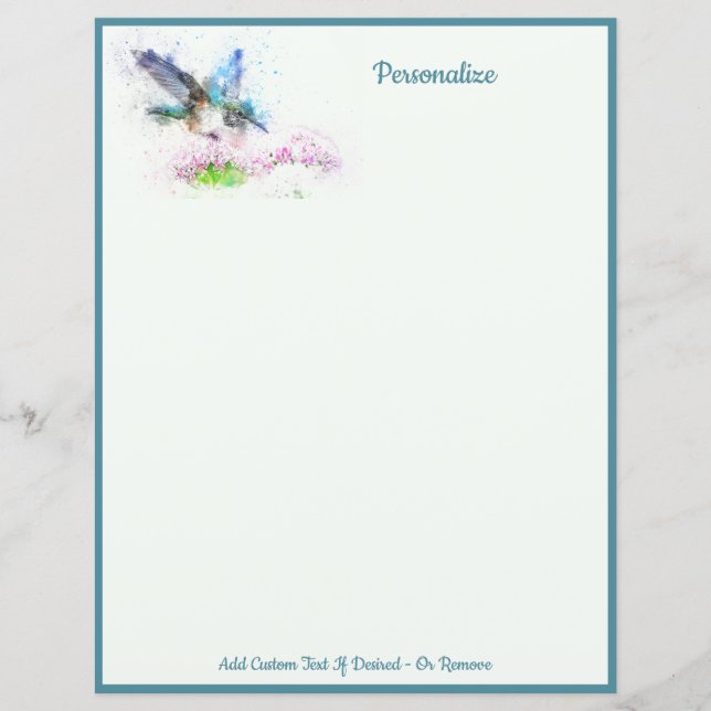 Lámina Elegante Blue Hummingbird Personaliza Papel de esc (Anverso)