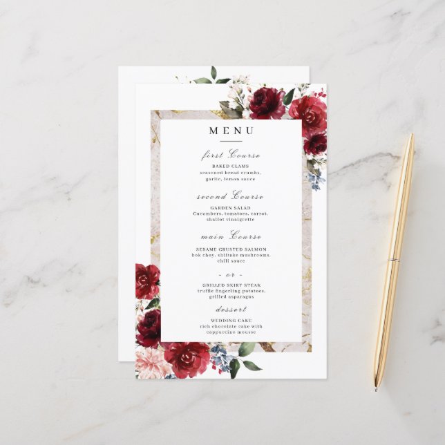 Lámina Elegante Boda blanco rústico con flores rojizas (Anverso/Reverso In Situ)