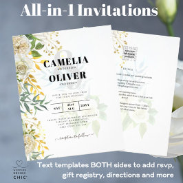 Lámina Elegante Boda botánico de rosas blancas todo en 1