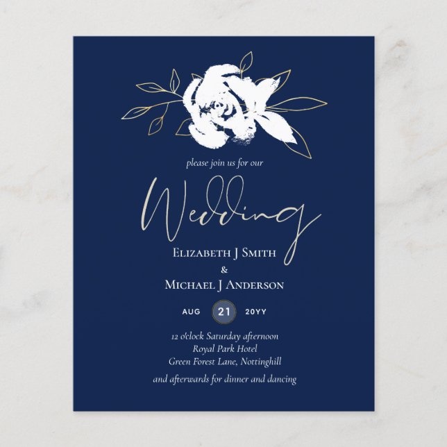 Lámina Elegante Boda de oro blanco azul de la Marina (Anverso)