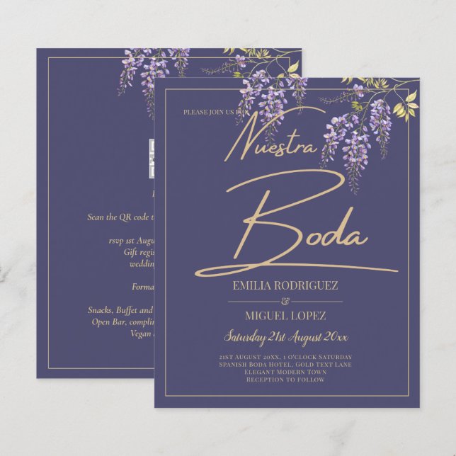 Lámina ELEGANTE Boda de Oro Púrpura de Wisteria Todo En1 (Anverso / Reverso)