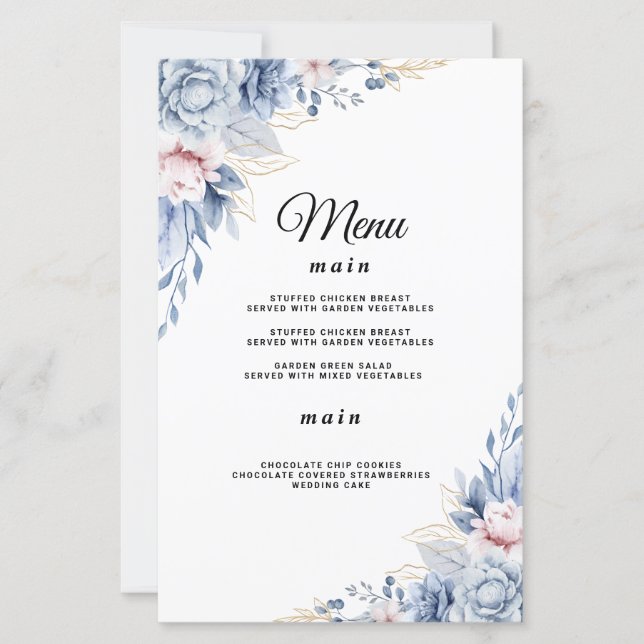 Lámina Elegante Boda floral azul y Rubor (Anverso)