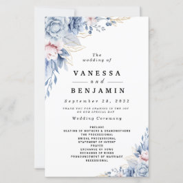 Lámina Elegante Boda floral azul y Rubor