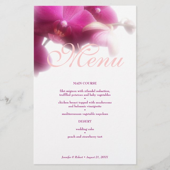 Lámina Elegante Boda floral carta de cena (Anverso)
