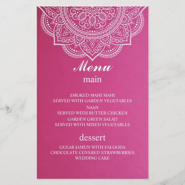 Lámina Elegante Boda hindú del Paisley blanco rosado (Anverso)