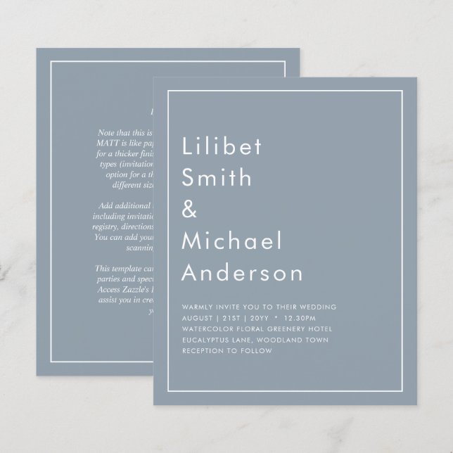 Lámina Elegante Boda monocromo azul turbio de presupuesto (Anverso / Reverso)