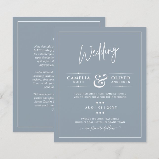 Lámina Elegante Boda monocromo azul turbio de presupuesto (Anverso / Reverso)