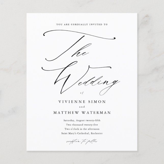 Lámina Elegante Boda simple de presupuesto en blanco y ne (Anverso)