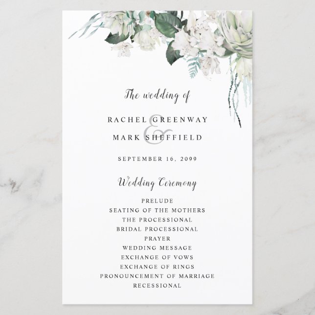 Lámina Elegante Boda verde azulado floral blanco turbio (Anverso)