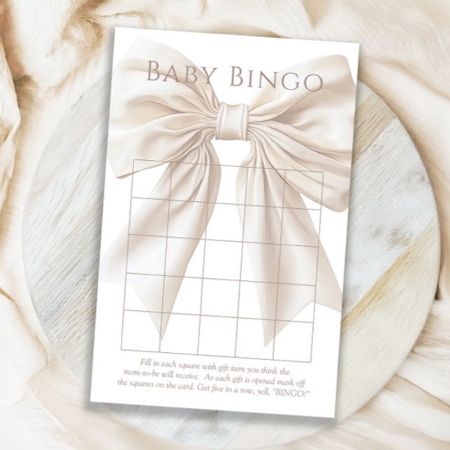 Lámina Elegante Bow Beige Neutral Baby Shower Bingo (Subido por el creador)