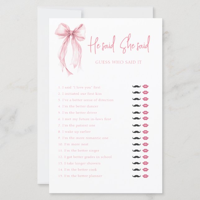 Lámina Elegante Bow Dijo Que Dijo Que Dijo Un Juego De Du (Anverso)