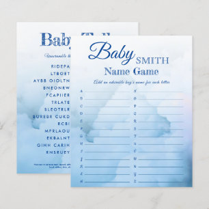 Lámina Elegante Boy Baby Shower Name y juego sin pelos