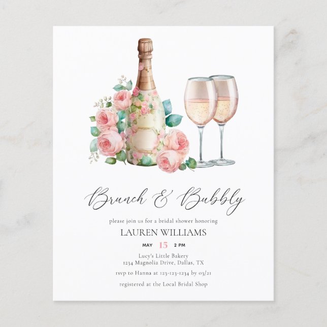 Lámina Elegante Brunch de champán y ducha Bubbly Bridal (Anverso)
