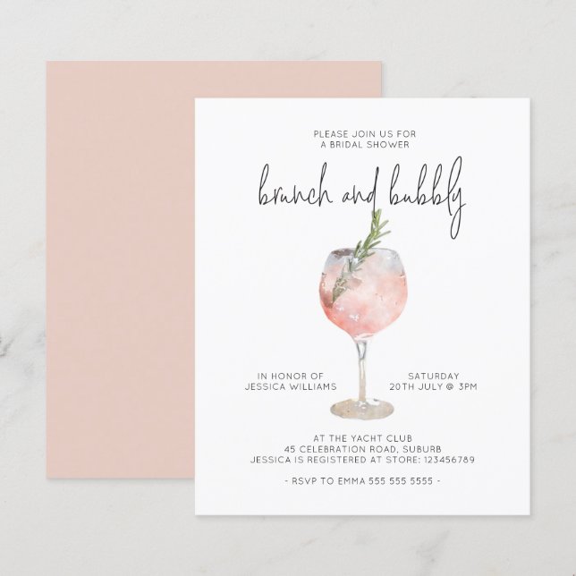 Lámina Elegante Brunch rosado e Invitat de ducha de novia (Anverso / Reverso)