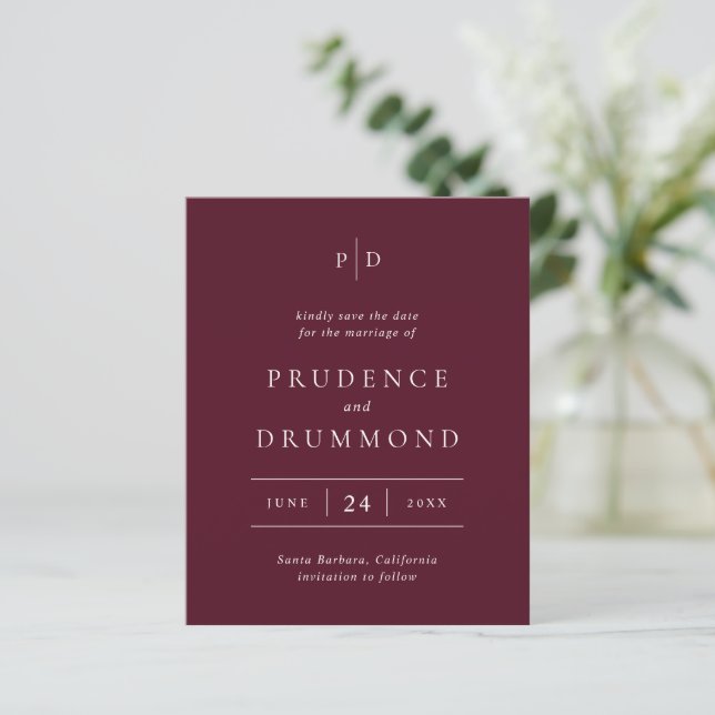 Lámina Elegante Burgundy Profundo Ahorra la Fecha de Boda (Anverso de pie)