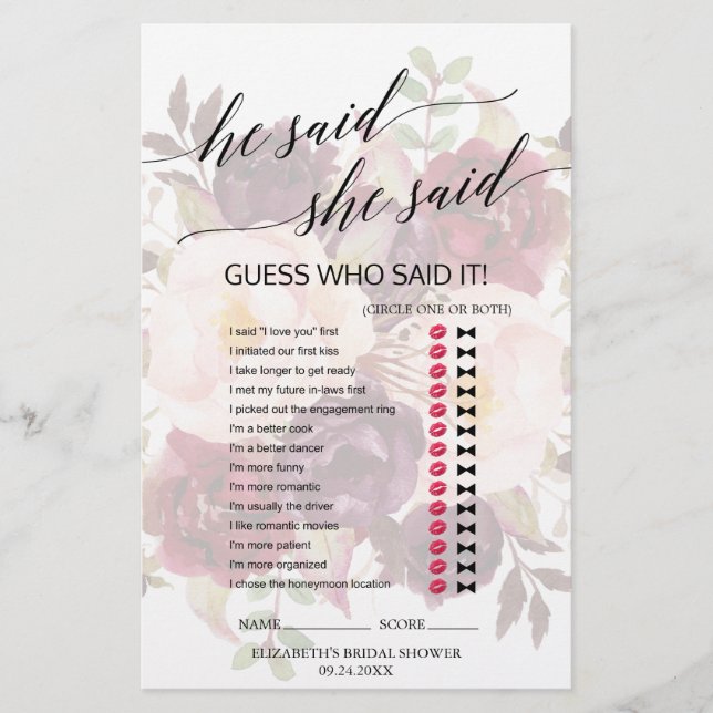 Lámina Elegante Caligrafía Floral Falsa Dijo Que Dijo (Anverso)