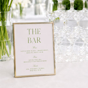 Lámina Elegante cartel de bar de boda verde salvia y blan