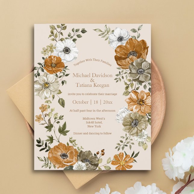 Lámina elegante cascada otoño floral boda Invitación (Subido por el creador)