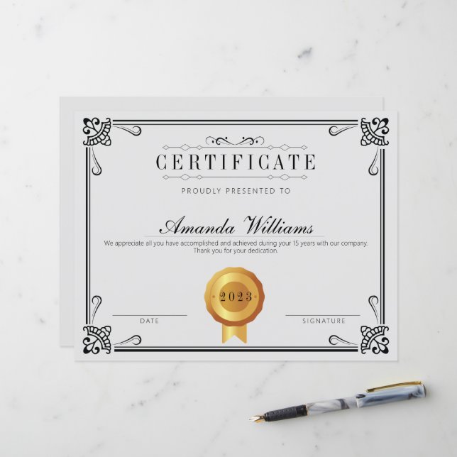 Lámina Elegante certificado clásico de gris de logro (Anverso/Reverso In Situ)