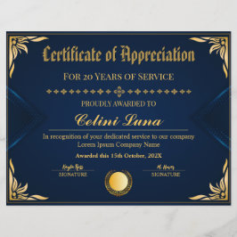 Lámina Elegante certificado de años de servicio - Azul re