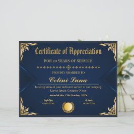 Lámina Elegante certificado de años de servicio - Azul re