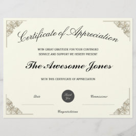 Lámina Elegante Certificado de Apreciación con Logotipo P