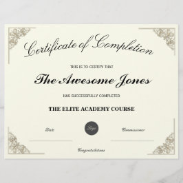 Lámina Elegante certificado de finalización con logotipo 