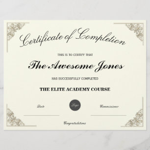 Lámina Elegante certificado de finalización con logotipo 