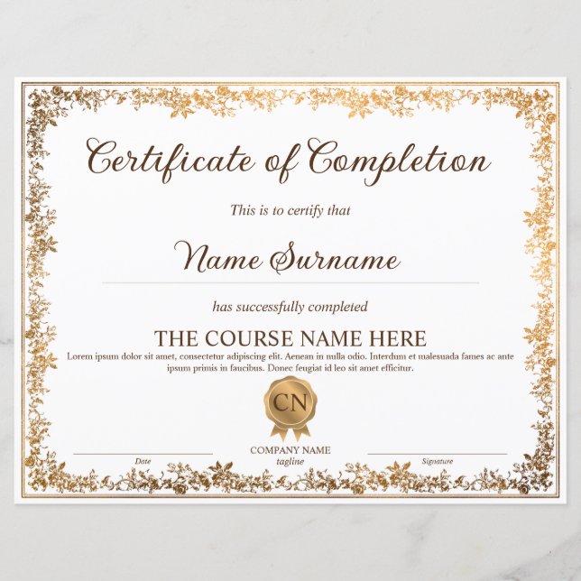 Lámina Elegante Certificado de Finalización de Diploma (Anverso)