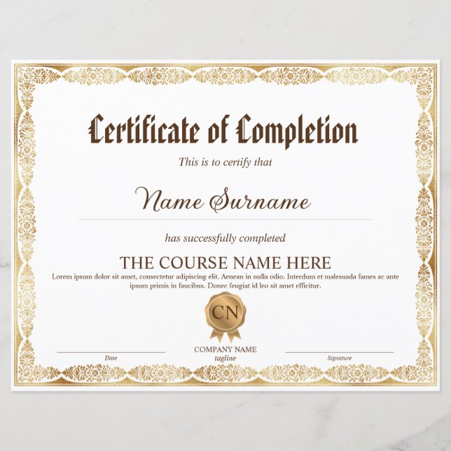 Lámina Elegante Certificado de Finalización de Diploma (Anverso)