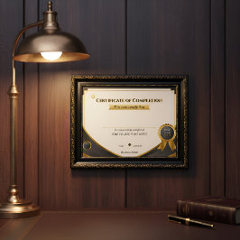 Lámina Elegante certificado de finalización negro y dorad