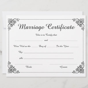 Lámina Elegante certificado de matrimonio de borde floral