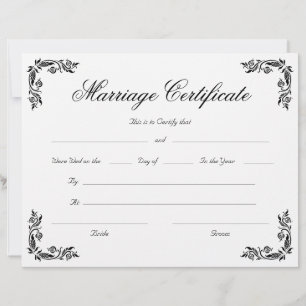 Lámina Elegante Certificado de Matrimonio de Esquina Vint