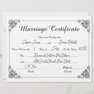 Lámina Elegante certificado de matrimonio floral con escr