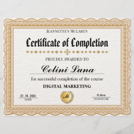 Lámina Elegante Certificado de Oro de Finalización - Mode