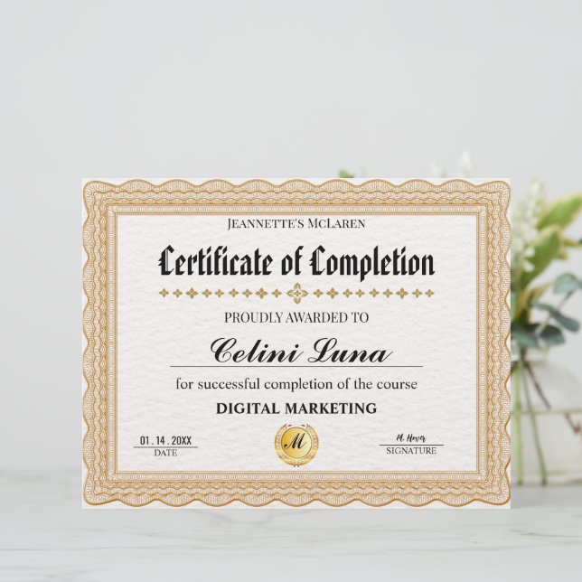 Lámina Elegante Certificado de Oro de Finalización - Mode (Anverso de pie)
