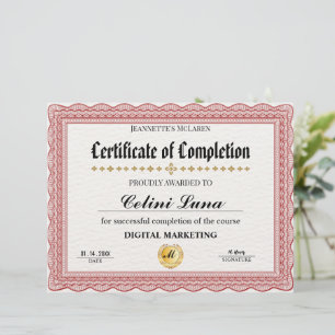 Lámina Elegante Certificado de Oro de Finalización - Mode