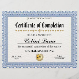 Lámina Elegante certificado de terminación de Bleu - Mode