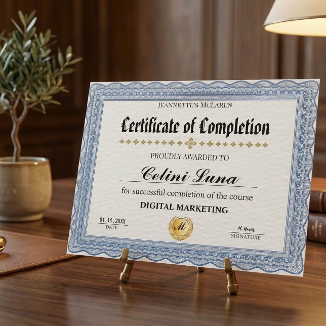 Lámina Elegante certificado de terminación de Bleu - Mode (Celebrate Achievements with Personalized Trophies  )