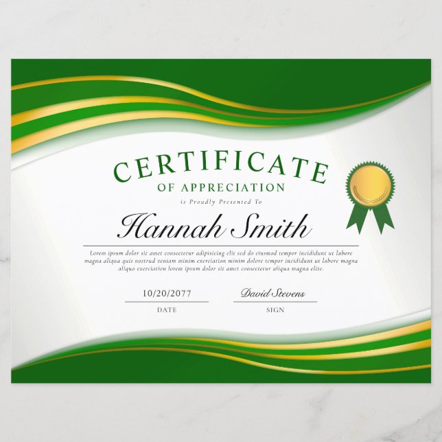 Lámina Elegante certificado profesional de oro verde (Anverso)