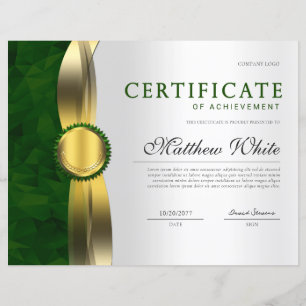 Lámina Elegante certificado profesional de oro verde