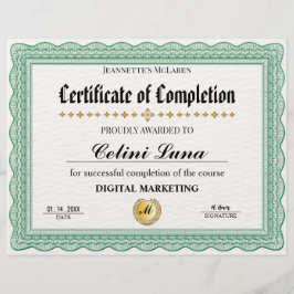 Lámina Elegante Certificado Verde de Finalización - Moder