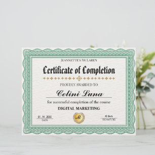 Lámina Elegante Certificado Verde de Finalización - Moder