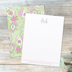 Lámina Elegante color rosa Paisley estilo Preppy Monogram