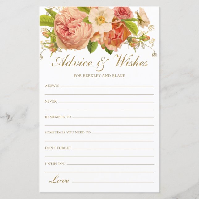 Lámina Elegante consejo de Boda floral (Anverso)