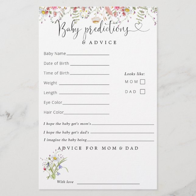 Lámina Elegante consejo de predicciones de Baby Shower so (Anverso)