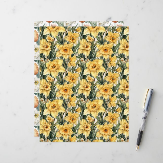 Lámina Elegante Daffodil amarillo y Tulips Flores de Pasc (Anverso/Reverso In Situ)