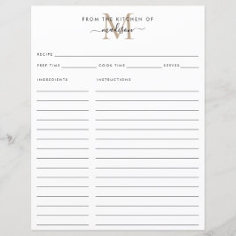 Lámina Elegante de la receta de Monograma de Cocina de Or