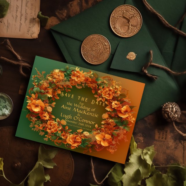 Lámina Elegante Druid Hill Otoño Floral Salvar La Fecha (Enchanting Druid Hill Collection Autumn Themed Save the Date Wedding Enclosure Card)