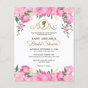 Lámina Elegante ducha de novias de color rosa con flores 